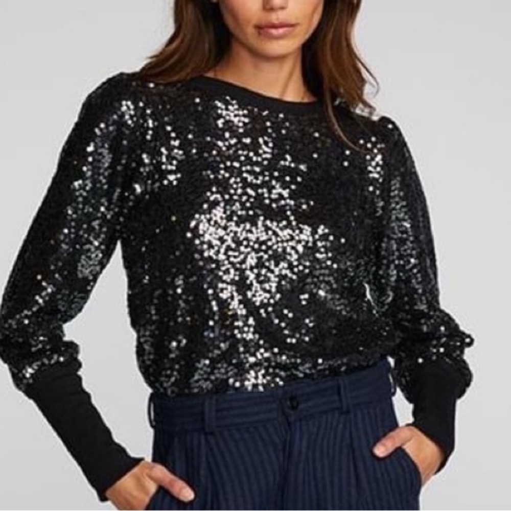 Chaser Black Sequin Nightingale Pullover Sweatshirt Glam Women’s Size Small NWT